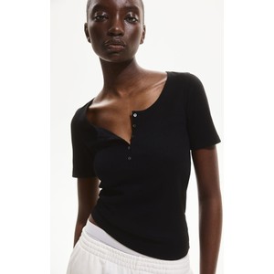 Czarna bluzka H & M z krótkim rękawem w stylu casual z okrągłym dekoltem