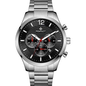 Merg Srebrny elegancki zegarek męski bransoleta duży solidny Perfect CH01M szary, srebrny