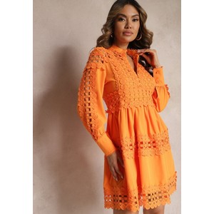 Pomarańczowa sukienka Renee mini z długim rękawem
