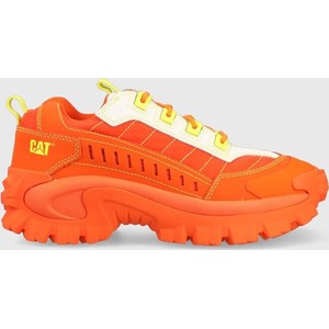 Pomarańczowe buty sportowe Caterpillar sznurowane w sportowym stylu na platformie