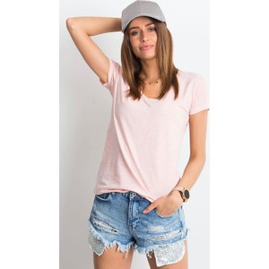 Różowy t-shirt Basic Feel Good z bawełny w stylu casual