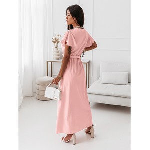 Różowa sukienka Magmac z tkaniny z krótkim rękawem maxi