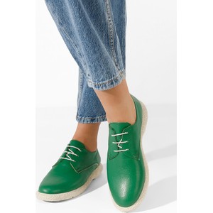 Zielone półbuty Zapatos w stylu casual z płaską podeszwą sznurowane