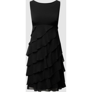 Czarna sukienka Swing midi z okrągłym dekoltem z szyfonu