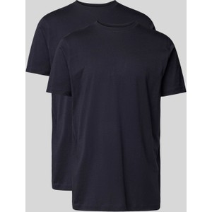 Granatowy t-shirt Lerros z krótkim rękawem z bawełny w stylu casual