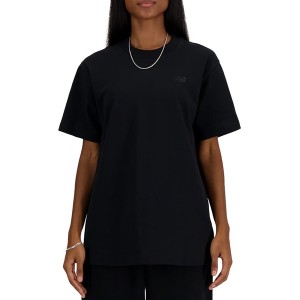 Czarny t-shirt New Balance z bawełny w sportowym stylu z krótkim rękawem