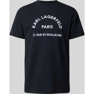 Granatowy t-shirt Karl Lagerfeld z bawełny z krótkim rękawem