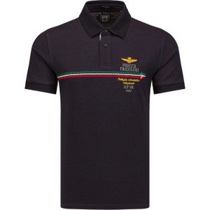 Granatowa koszulka polo Aeronautica Militare z krótkim rękawem w młodzieżowym stylu z bawełny
