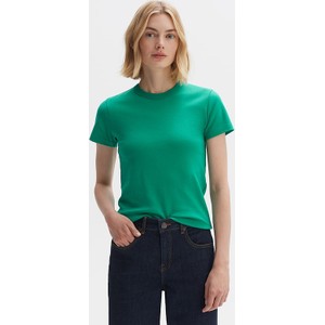 Zielony t-shirt Opus z krótkim rękawem z okrągłym dekoltem w stylu casual