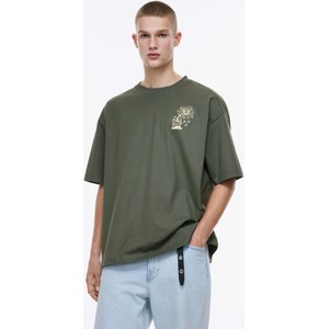 Zielony t-shirt H & M z dżerseju w stylu casual