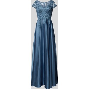Niebieska sukienka Luxuar Fashion z dekoltem w kształcie litery v z krótkim rękawem maxi
