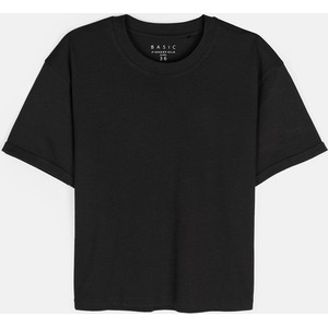 Czarny t-shirt Gate z krótkim rękawem z bawełny z okrągłym dekoltem