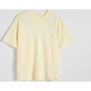 Żółty t-shirt Reserved z bawełny z długim rękawem