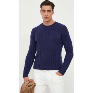Granatowy sweter POLO RALPH LAUREN z kaszmiru z okrągłym dekoltem w stylu casual