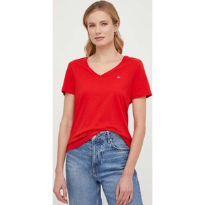 Czerwona bluzka Tommy Jeans z bawełny