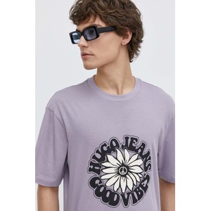 Fioletowy t-shirt Hugo Blue w młodzieżowym stylu