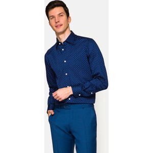 Niebieska koszula LANCERTO w stylu casual z klasycznym kołnierzykiem z nadrukiem