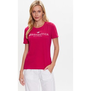 Różowy t-shirt Aeronautica Militare z krótkim rękawem