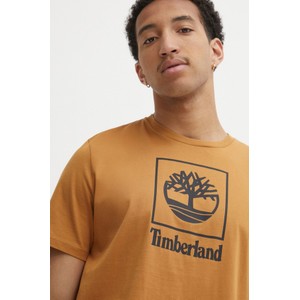 Brązowy t-shirt Timberland w młodzieżowym stylu z bawełny z nadrukiem