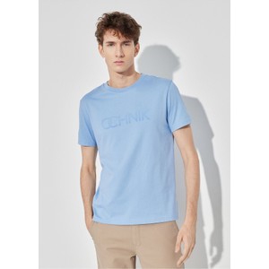 Niebieski t-shirt Ochnik z krótkim rękawem