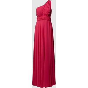 Różowa sukienka Troyden Collection z dekoltem w kształcie litery v maxi z szyfonu