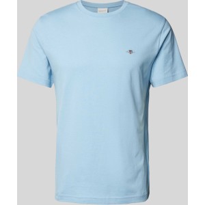 Niebieski t-shirt Gant z krótkim rękawem z bawełny w stylu casual