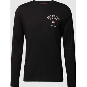 Czarna koszulka z długim rękawem Tommy Hilfiger z nadrukiem w stylu casual z bawełny