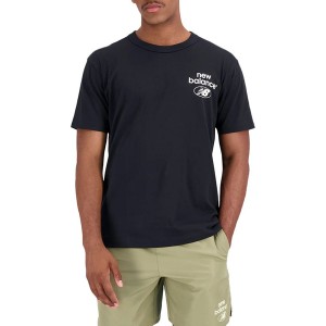 Czarny t-shirt New Balance z tkaniny z krótkim rękawem w sportowym stylu