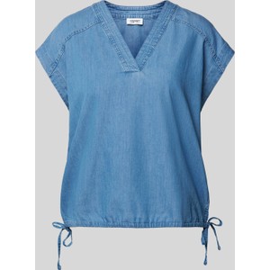 Niebieska bluzka Esprit z krótkim rękawem z bawełny w stylu casual
