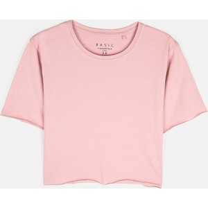 Różowy t-shirt Gate z bawełny w stylu casual