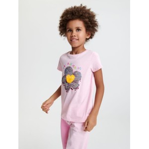 Różowa bluzka dziecięca Sinsay dla dziewczynek z bawełny z krótkim rękawem