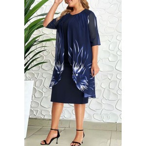 Granatowa sukienka IVET oversize w stylu casual z szyfonu