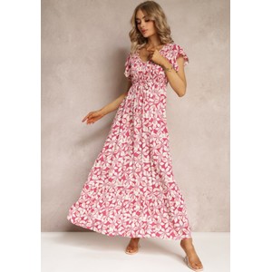 Różowa sukienka Renee maxi rozkloszowana z krótkim rękawem