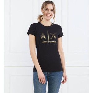Czarny t-shirt Armani Exchange z krótkim rękawem z okrągłym dekoltem