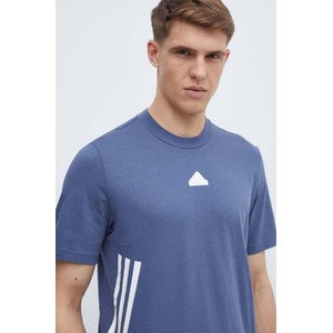 Niebieski t-shirt Adidas w sportowym stylu z bawełny