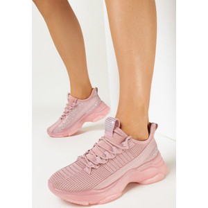 Różowe buty sportowe born2be z płaską podeszwą sznurowane w stylu casual