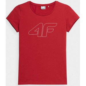 Czerwony t-shirt 4F z krótkim rękawem z okrągłym dekoltem
