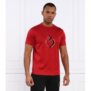 Czerwony t-shirt Emporio Armani w młodzieżowym stylu z bawełny z krótkim rękawem