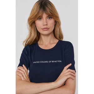 Granatowy t-shirt United Colors Of Benetton w młodzieżowym stylu z bawełny z krótkim rękawem