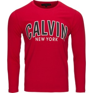 Czerwona koszulka z długim rękawem Calvin Klein z bawełny