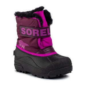 Różowe buty dziecięce zimowe Sorel dla dziewczynek na rzepy z goretexu