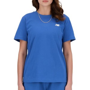 Niebieski t-shirt New Balance z bawełny w sportowym stylu z okrągłym dekoltem