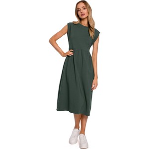 Zielona sukienka MOE z krótkim rękawem z bawełny