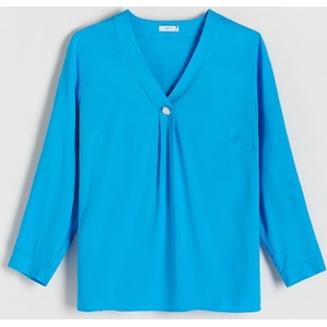 Niebieska bluzka Reserved z długim rękawem w stylu casual z dekoltem w kształcie litery v
