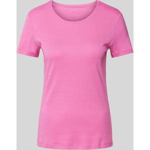 Różowy t-shirt Montego w stylu casual z okrągłym dekoltem