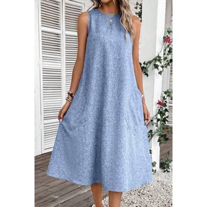 Niebieska sukienka IVET w stylu casual z tkaniny bez rękawów