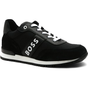 Czarne buty sportowe dziecięce BOSS Kidswear ze skóry sznurowane