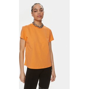 Pomarańczowy t-shirt Patrizia Pepe z krótkim rękawem z okrągłym dekoltem w stylu casual