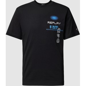 Czarny t-shirt Replay z krótkim rękawem z nadrukiem