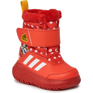 Czerwone buty dziecięce zimowe Adidas w groszki